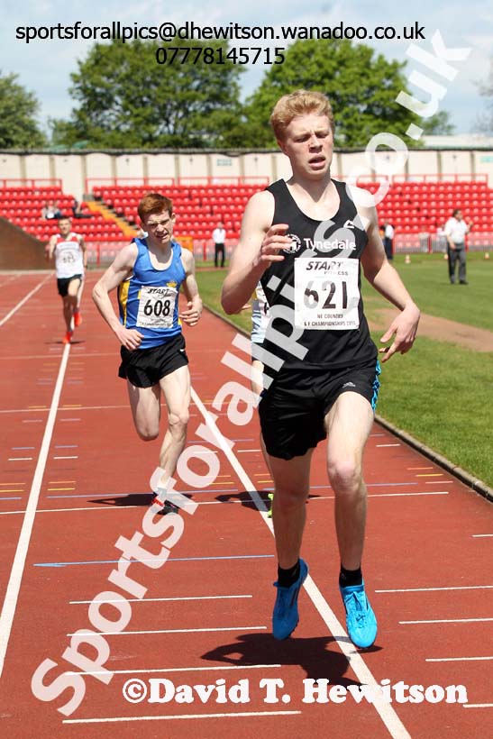 Jonny Currie (Tynedale) finishing 2nd in the 1500 metres at the North Eastern Championships, Gateshead International Stadium.  Photos: David T. Hewitson/Sports for All Pics